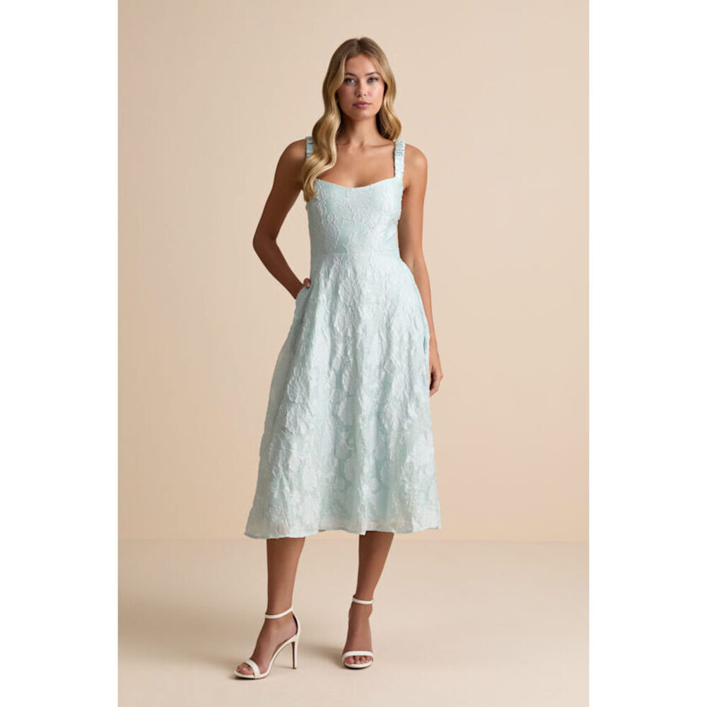 Lulus Pristine Muse Mint Green Jacquard Skater Midi Dress - Size M